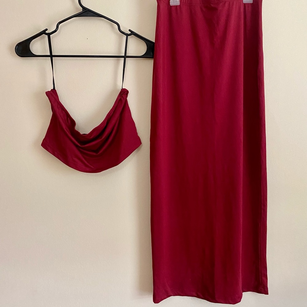 2 piece cropped tube top and midi pencil skirt